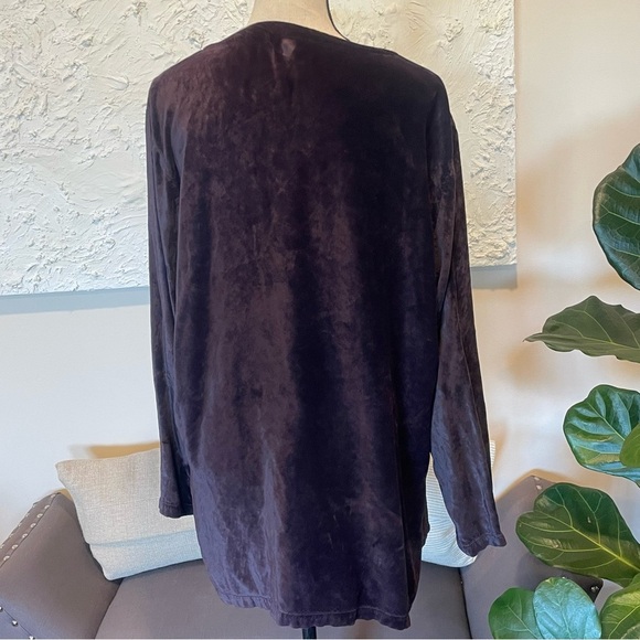 CP Shades Women’s Velvet Button Down Long Sleeve Tunic Top Purple Plum Sz M - Picture 2 of 7